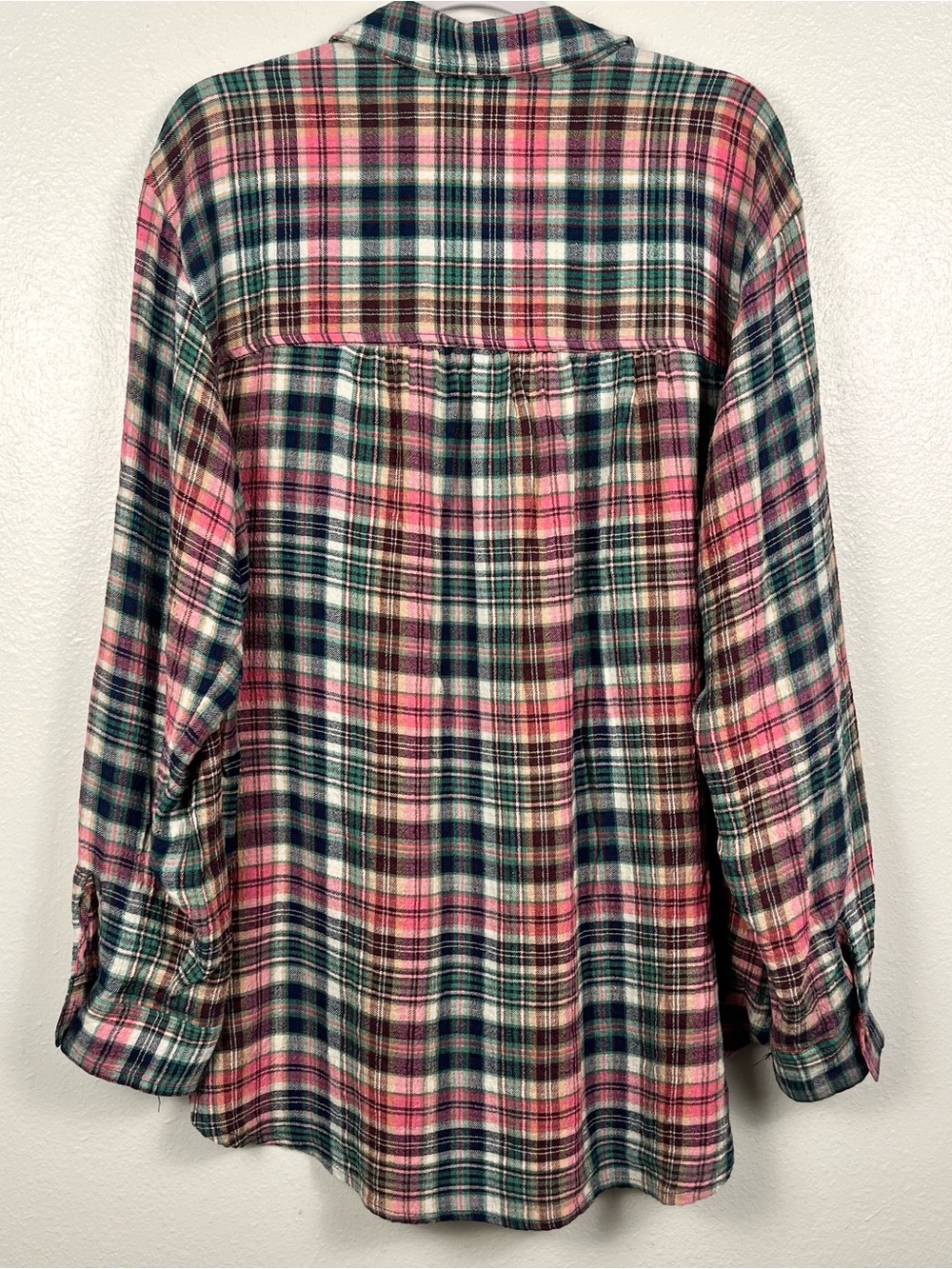 Anthropologie XL Pilcro Hadley Relaxed Pink & Green Plaid Button-Down Shirt Top - Picture 6 of 6